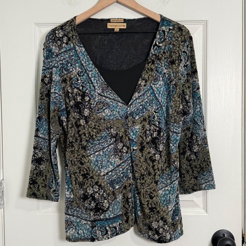 Vintage Fairy Blouse Womens XL Top Blue Brown Ethereal Whimsigoth